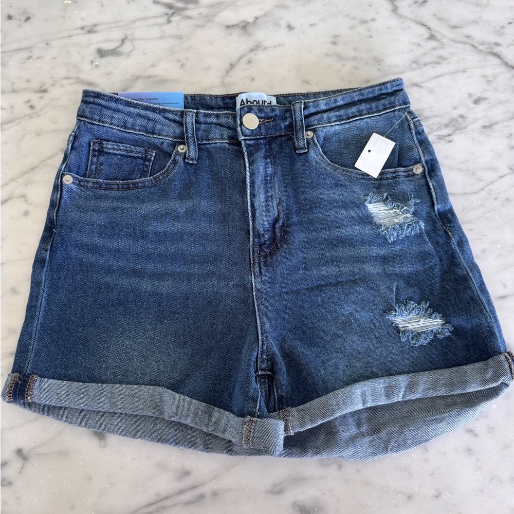 NEW w TAGS: Abound Blue Jean Shorts High-Waisted Distressed